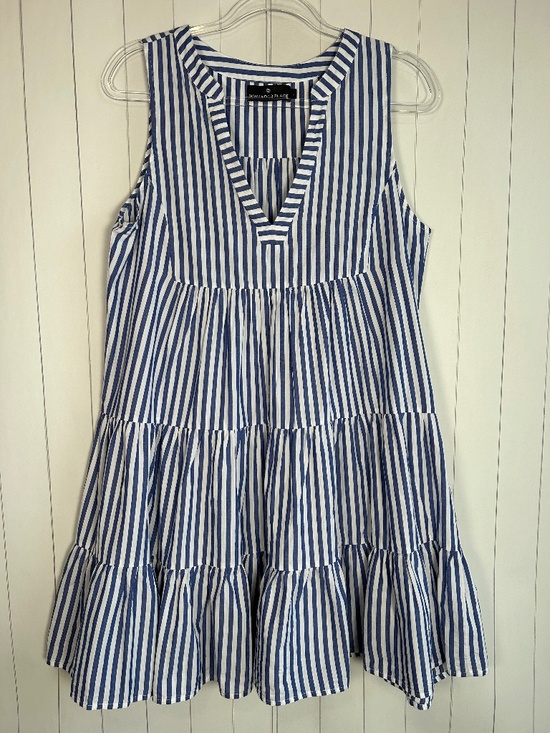 Pomander Place Dresses & Skirts - Tuckernuck Pomander Place Size L Kenzo Dress Blue Stripe Tiered Cotton Poplin